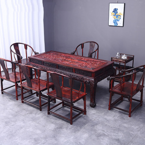 老挝大红酸枝茶桌椅组合古典交趾黄檀干泡茶台新中式茶几红木家具