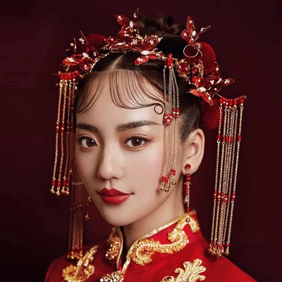 古装中国风凤冠霞帔宫廷皇后婚礼古代结婚头饰新娘中式复古j秀禾