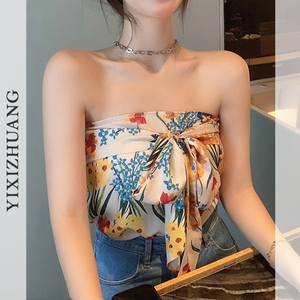 辣妹性感碎花丝巾方巾无肩带抹胸内搭吊带背心外穿一字肩上衣女夏