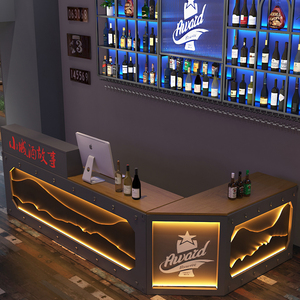 工业风酒吧吧台商用台球馆清吧前台接待台创意网红定制转角收银台