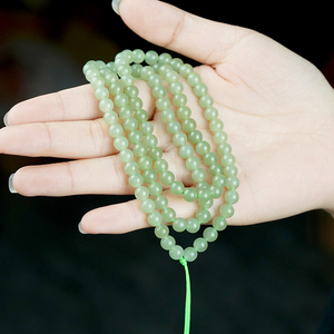 晴水和田玉项链108颗玉珠子项链6m和田玉链子圆珠吊坠挂链真玉项