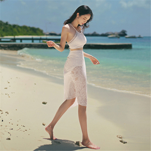 les风韩国网红泳衣女分体显瘦小胸比基尼三件套带披纱裹裙游泳.