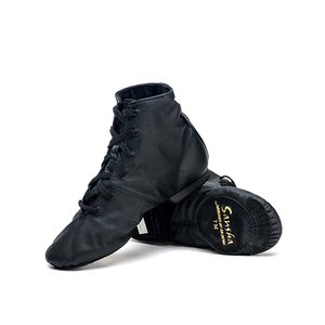 法国e爵士舞鞋高帮舞蹈鞋练功鞋软底全黑牛皮现代舞鞋