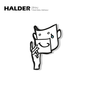 halder 哭笑面具 创意表情郁脸合金属胸针徽章