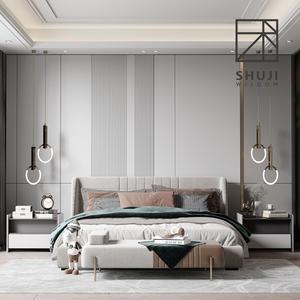 硬包背景b墙卧室床头沙发墙格栅木饰面皮革护墙板现代轻奢同色定