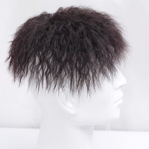 假发男锡纸烫真发男士短发泡面头帅气头顶补发片自然男真人发轻薄