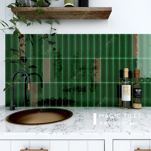 冰裂纹厨房卫生间墙砖墨绿色仿古餐厅长条复古瓷砖咖啡厅前台5人付款
