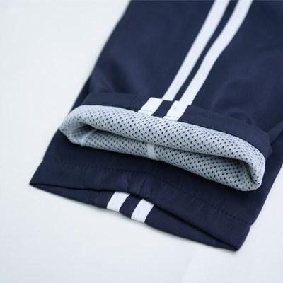 初中校服两道杠深蓝色滑料加肥大码高中直筒裤子宽松带网春秋