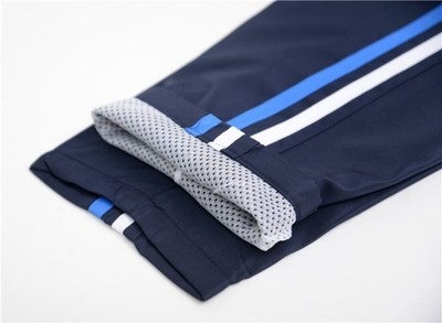 藏青色高中校服网滑料直筒夏款两条杠裤带单层双杠轻薄白蓝杠