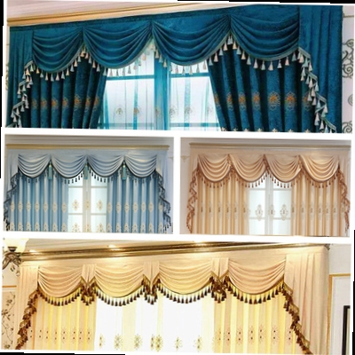 欧式窗帘帘头窗幔客厅飘窗窗帘布窗头水波工字帘幔装饰布成品定00