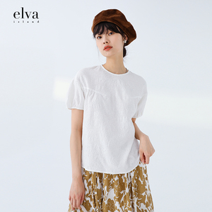 elva island白色短袖t恤女夏2022新款品牌女装纯棉圆领宽松上衣