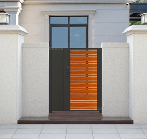 别墅庭院小门可来图定制铝艺仿木纹院子大门不锈钢搭配花园实木门