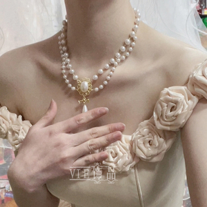 复古巴洛克珍珠流苏项链女新娘宴会气质时尚锁骨颈链婚礼服配饰品