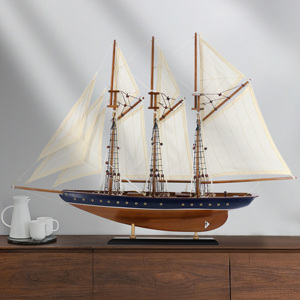 船模型摆件大西洋号复古地中海风格实木质帆船模型家居客厅装饰摆