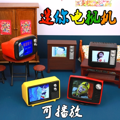 12分6寸迷你电视机可播放娃娃屋场景ob11模型食玩厨房微缩小电.