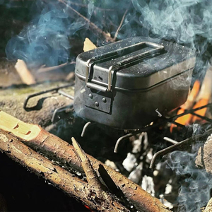 户外不粘环保涂层黑饭盒日式黑魂便当盒套餐露营铝焖煮饭烤肉神器