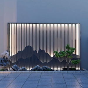 不锈钢屏风酒店大堂室外别墅装饰玄关格栅金属隔断庭院假山背景墙