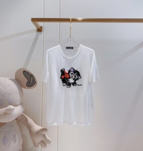 miumiu缪缪 2021春夏简约胸前刺绣猫咪圆领女士针织薄款t恤上衣