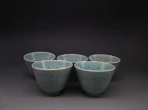 批城海外 回流 70年代龙泉青瓷 国营老厂 龙泉窑 玲珑莲花青瓷杯