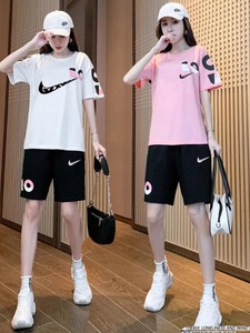品牌促销运动套装女夏季新款纯棉透气学生休闲时尚跑步短裤两件套