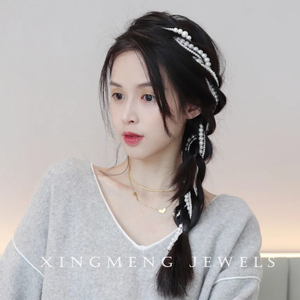 新娘珍珠发带杨超越同款流苏发夹脏辫发饰编发珍珠链条流苏头饰