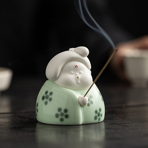 手工陶瓷可爱唐女线香插香座家用文房熏香插香器室内点香薰炉摆件