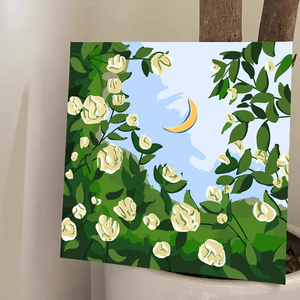 月光下白色玫瑰数字油画diy填充画画油彩画手工涂鸦郁金香填色画