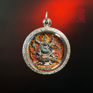 22般青23 阎魔敌护法藏传擦擦佛像嘎乌盒 阎魔王 唐卡级彩绘项链