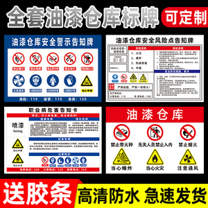 油漆仓库标识牌安全提示牌警示牌油漆房喷漆房警示牌油漆仓库安全风险点告知卡油漆职业危害告知卡提示牌定制