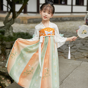 汉服女童中袖春秋款儿童古装夏中国风超仙唐装古风夏季连衣裙新款