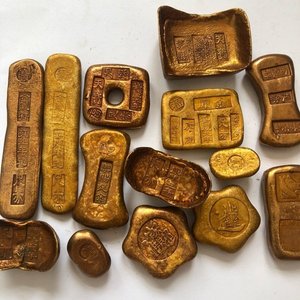 慷店古玩古董收藏乡下老物件 清朝民国金条金锭一斤 黄铜鎏金实心