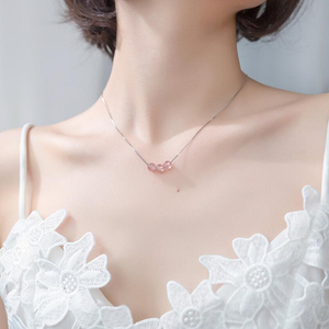 s925银项链女韩版甜美三颗草莓晶项链气质可爱简约水晶短款锁骨链