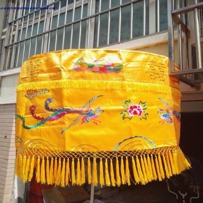 i节庆布艺用品黄x罗伞圆形伞面中式婚庆花轿配套道具龙凤刺绣2022