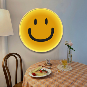 黄色笑脸lde发光装饰画入户玄关现代氛围带灯挂画ins表情卧室壁画