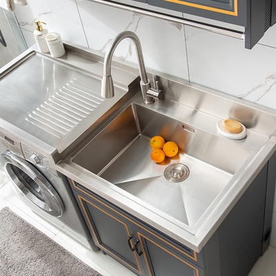 304不锈钢高低盆洗衣机柜