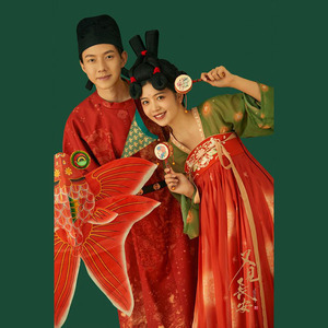 影楼主题写真唐朝宫廷夜宴复古汉服男女情侣婚纱照走秀唐装演出服