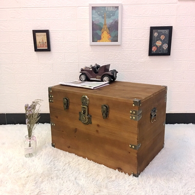 木箱子带锁复古储物箱实木字画收藏箱老式长方形收纳装饰民宿木箱