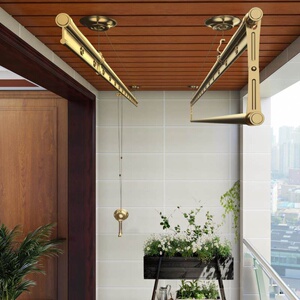 式晒式窗外架阳台申伸缩伸缩.缩衣杆架四升降吊顶杆置晾衣外晾衣