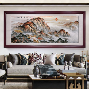 长老板桌办公桌背景画办公室山水字画背景墙鸿运当头靠山0人付款200