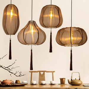 新中式吊灯餐厅火锅店中国风禅意古风灯茶室饭店创意复古布艺灯笼