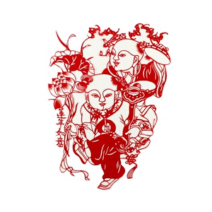 im中国风工艺品手工剪纸窗花杨柳青年画吉祥娃娃剪纸画幼儿学2022