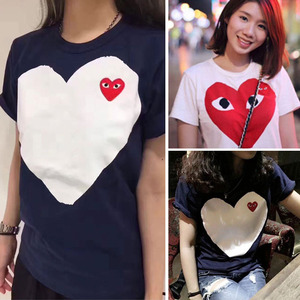 川久爱心保玲play白色大心短袖女情侣运动衫男潮流情侣圆领t恤夏