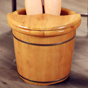 a香柏木泡脚盆沐足城泡脚桶过膝盖木质按摩洗脚盆加高药浴木桶家