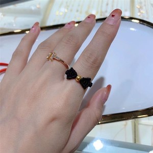 老凤祥云黄金在逃公主戒指999足金小金珠转运珠编织蝴蝶结戒子女