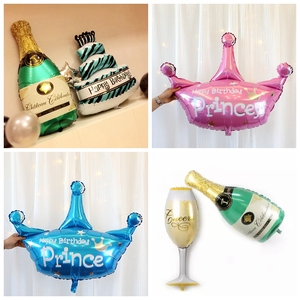 生日派对装扮蛋糕皇冠铝膜气球装饰背影墙布置女朋友香槟酒杯酒瓶