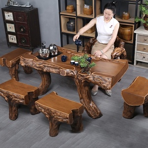 枣木茶桌椅组合老榆木茶几家用茶台实木家具原木功夫茶桌w椅子泡