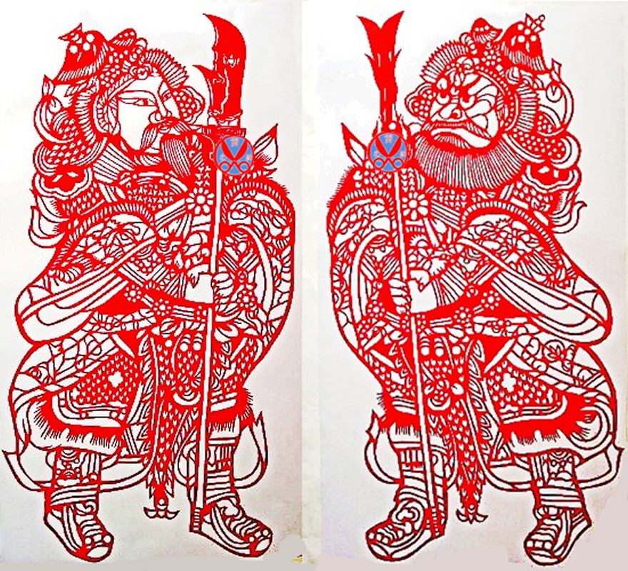 大号镂空门神关公剪纸窗花不干胶玻璃贴纸门神关羽张飞剪纸贴纸.