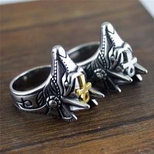 安卡饰品霸气复古阿努比斯神古埃及死神钛钢戒指男狼头指环str329