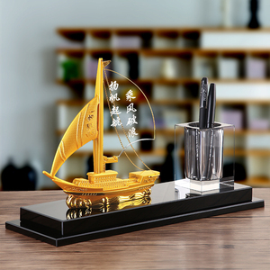 创意帆船办公桌摆件办公室高档装饰品老板桌文台笔筒开运礼品定制