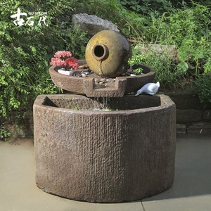 22老石槽鱼缸石水缸养鱼庭院大型流水景观水槽u别墅花园石磨喷泉